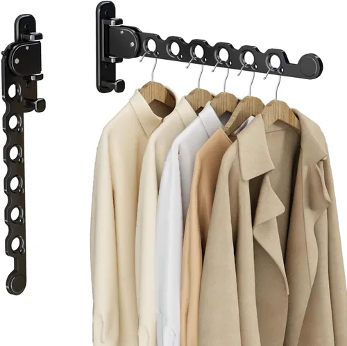 Miniatura 10 de Perchero de Ropa Plegable y Retráctil, Perchero de Secado de Ropa para Montar en Pared para Interior, Perchero de Ropa Ahorrador de Espacio