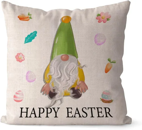 Miniatura 31 de Divertidas fundas de almohada de gnomo de Pascua, huevos de Pascua, zanahorias, divertidas fundas de almohada de 16 x 16 pulgadas, decoración