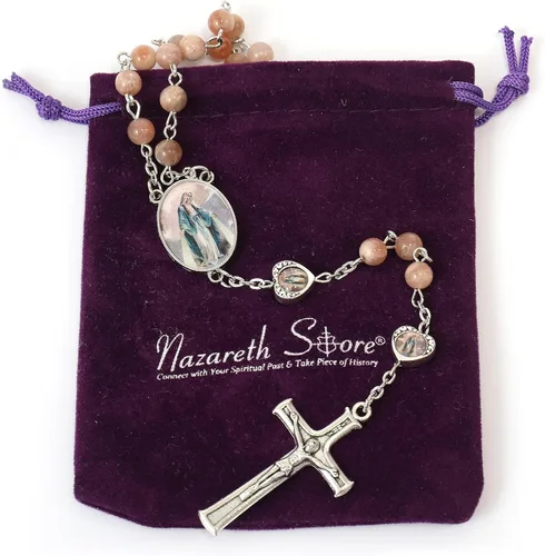 Miniatura 6 de Nazareth Store Cuentas de piedra natural con corazón de epoxi milagroso, cuentas de metal, collar de rosario, regalos cristianos de piedras preciosas