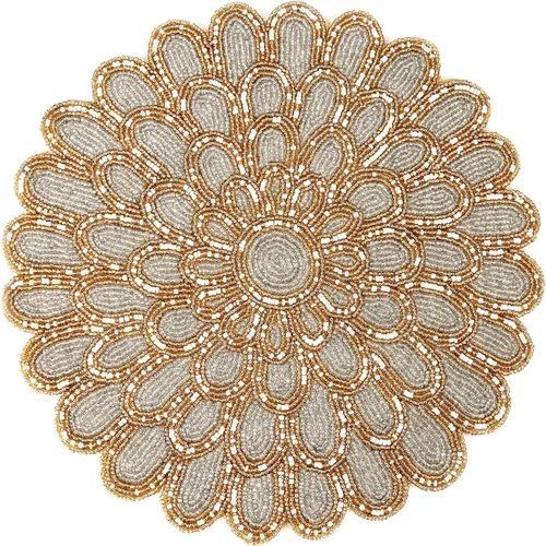 Miniatura 23 de Manteles individuales de 13 pulgadas con cuentas redondas para mesa de comedor - Manteles decorativos con cuentas de vidrio y respaldo de algodón