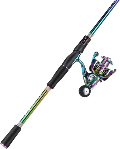 Miniatura 2 de Sougayilang Combo de caña de pescar giratoria, dos piezas de caña de pescar colorida Poratble de peso ligero con potente equipo de pesca para agua