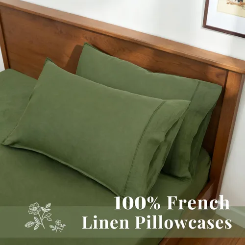 Miniatura 2 de S VICTORY SYMBOL Juego de 2 fundas de almohada de lino 100% orgánico de 20 x 30 pulgadas, lino natural francés suave y duradero, color verde enebro
