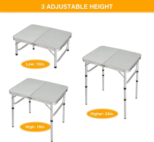 Miniatura 3 de Mesa plegable pequeña de 2 pies portátil con patas de altura ajustable, mesa de campamento de aluminio ligera y resistente para picnic al aire