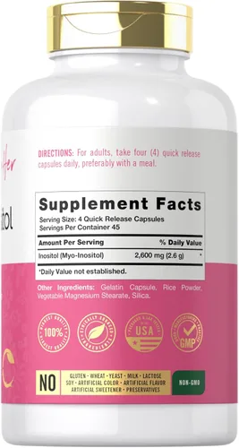 Miniatura 2 de Carlyle Myo-Inositol Suplemento para mujer 2600 mg 180 cápsulas Soporte extra fuerte para ella Sin OMG, sin gluten