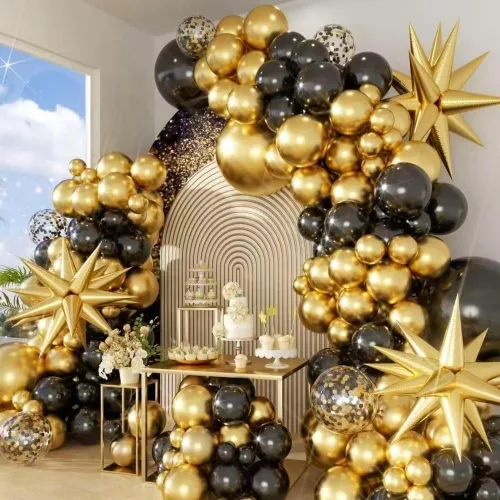 Miniatura 7 de Kit de arco de globos negros y dorados de regreso a clases, 128 unidades, estrella de explosión, globos negros y dorados metálicos de 18/12/10/5