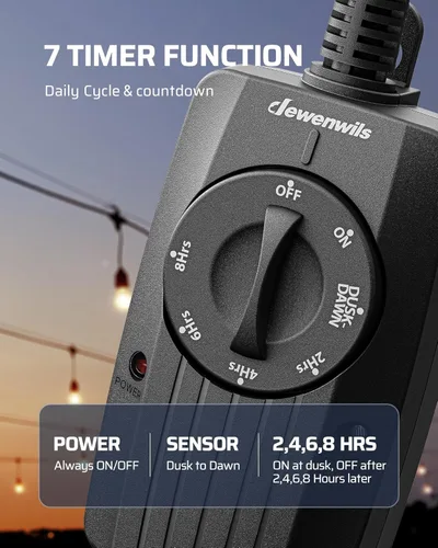 Miniatura 2 de DEWENWILS Temporizador de luz para exteriores, del atardecer al amanecer, resistente a la intemperie, temporizador de enchufe para jardín