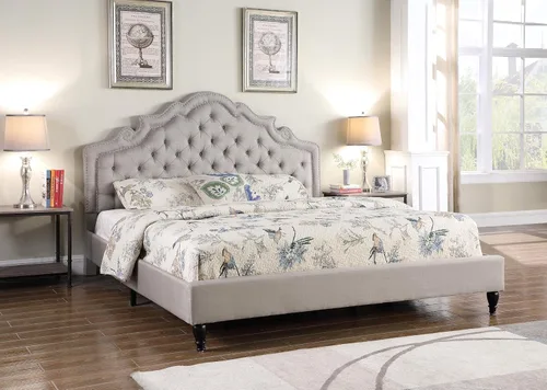 Miniatura 2 de HomeLife Premiere Classics 023 - Cama de plataforma con cabecero de tela gris claro y plateado, 51 pulgadas de alto, con listones
