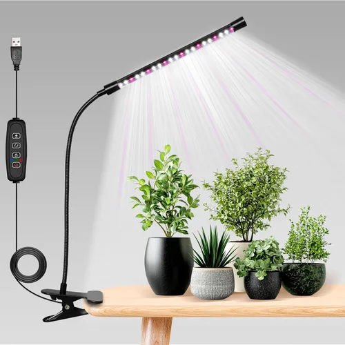Miniatura 9 de iPower - Lámpara LED de crecimiento con espectro completo para plantas de interior, cuello de cisne ajustable, 2/3 modos de luz y 5/10 niveles rojo