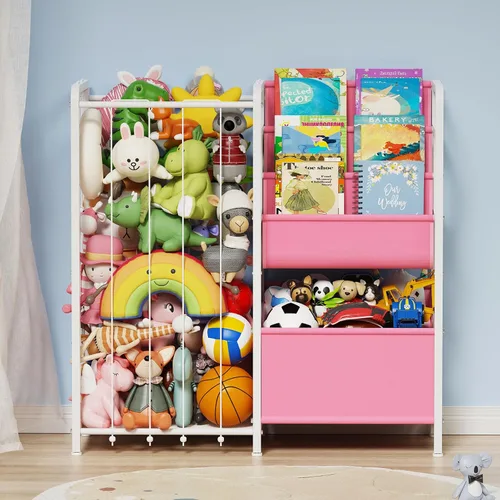 Miniatura 8 de Estantería para niños y almacenamiento de juguetes, estante de libros para niños de 3 niveles para habitaciones infantiles con almacenamiento