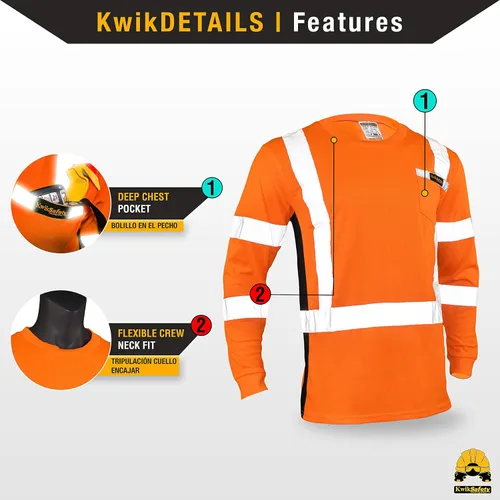 Miniatura 5 de KwikSafety - Charlotte, NC - Camisas de seguridad de manga larga para operador [cinta reflectante sólida] Clase 3 ANSI probado OSHA Cinta básica