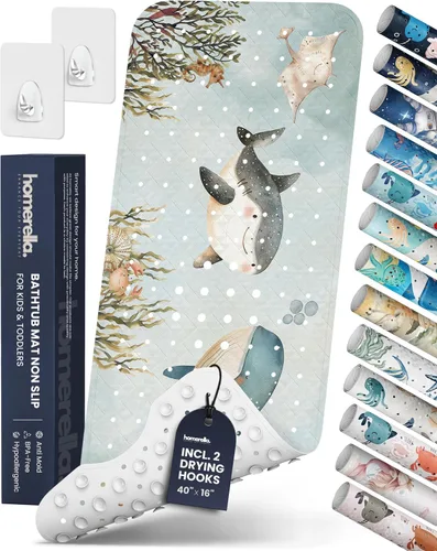 Miniatura 22 de Homerella - Alfombrilla de baño antideslizante y antideslizante para niños, 40 x 16 pulgadas, sin BPA, incluye 2 ganchos, tapete de ducha lavable