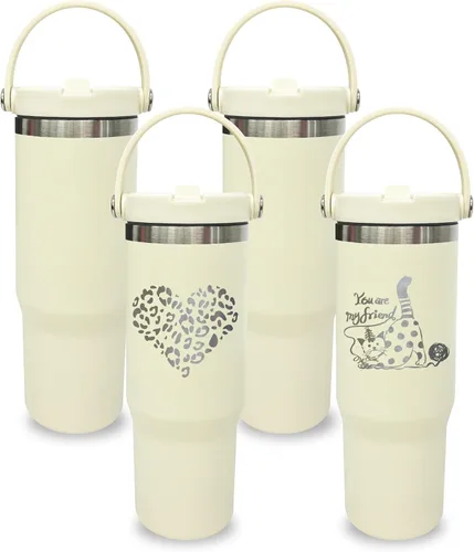 Miniatura 21 de Vaso de 30 onzas con asa superior, vaso aislado al vacío de doble pared con popote abatible, taza de café de viaje de 30 onzas con recubrimiento