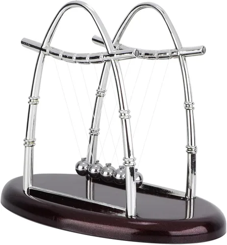 Miniatura 11 de Bolas de equilibrio clásicas Newton Cradle 5 bolas de acero de péndulo Ulum para oficina y educación escolar Newton bolas de cojinete oscilante (L)