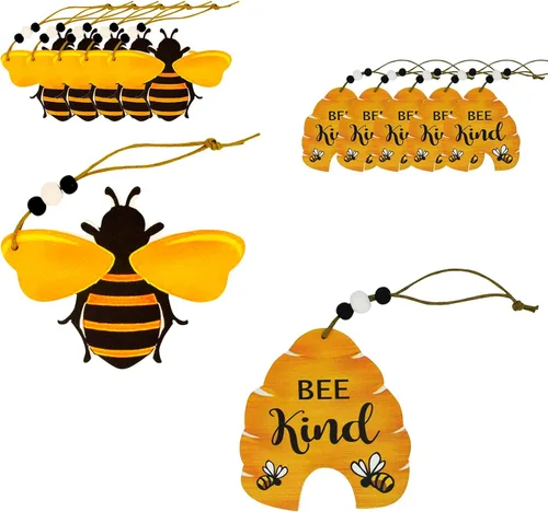 10 adornos de colmena de madera para bandeja de árbol, corona, festival de Navidad, letrero de abeja, manualidades, decoración colgante para el 5