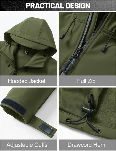 Miniatura 5 de MAGCOMSEN Chaqueta impermeable Softshell para hombre, con forro polar, ligera, con capucha, rompevientos, para invierno, senderismo, táctica