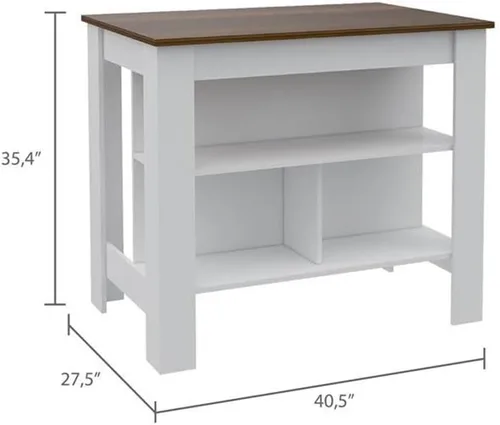 Miniatura 3 de Tuhome Furniture Cala - Islas de cocina de madera de ingeniería moderna con mesa grande y 3 estantes de almacenamiento, fácil montaje, en acabado