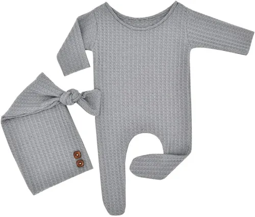 Miniatura 4 de Winmany Traje de punto de ganchillo para bebé, accesorios para fotografía de recién nacido, accesorios de disfraz para 0-2 meses Gris