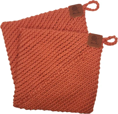 Miniatura 6 de Soportes para ollas de ganchillo hechos a mano, colección de color sólido, algodón de 6 x 6 pulgadas, resistentes al calor, doble capa, lazo