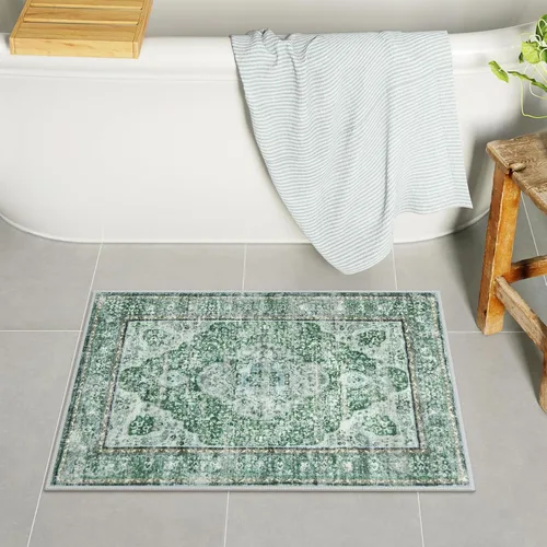Miniatura 19 de Uphome Tapete de baño color naranja, estilo bohemio y envejecido, tapete de baño pequeño de terciopelo súper acogedor, antideslizante, lavable a