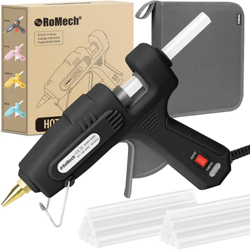 Miniatura 12 de Pistola de pegamento caliente de tamaño completo ROMECH con alimentación dual de 60/100 W y 21 barras de pegamento caliente (7/16"), pistola de Cian