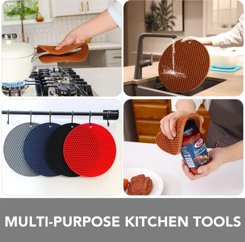 Miniatura 4 de Joyhalo Salvamanteles para platos calientes, almohadillas calientes para cocina, soportes de silicona para ollas y sartenes calientes, alfombrillas