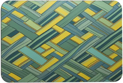 Simple - Tapete de cocina con bandas amarillas, color azul polvoriento, verde, con bandas amarillas, líneas abstractas, geométricas, piel de napa,