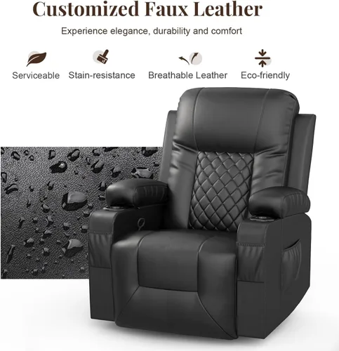 Miniatura 9 de Furnimat Juego de sofá reclinable con 2+1 piezas para sala de estar, sofá reclinable de 2 plazas en cuero, 1 silla reclinable con asiento de sofá