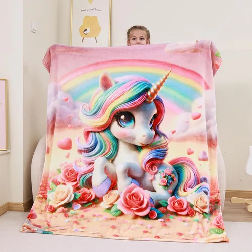 Miniatura 24 de Softan Manta Decorativa de Unicornios para Niños que Brilla en la Oscuridad, Regalos de Manta para Niños y Niñas, Manta de Franela Suave y Acogedora