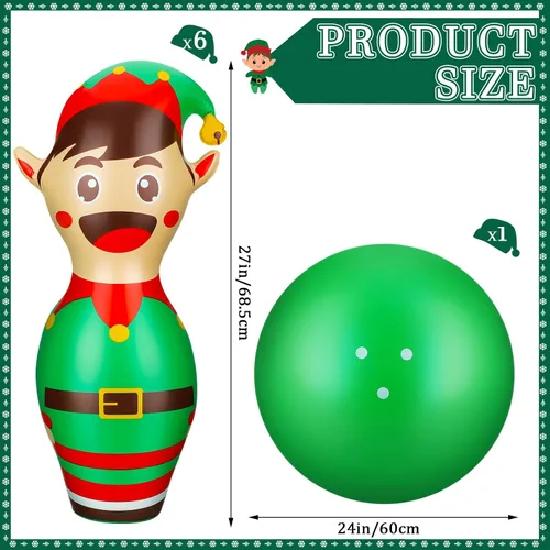 Miniatura 2 de Wettarn Juego de bolos inflables gigantes de Navidad de 27 pulgadas, juego inflable de elfo para niños y adultos, juegos de fiesta de Navidad