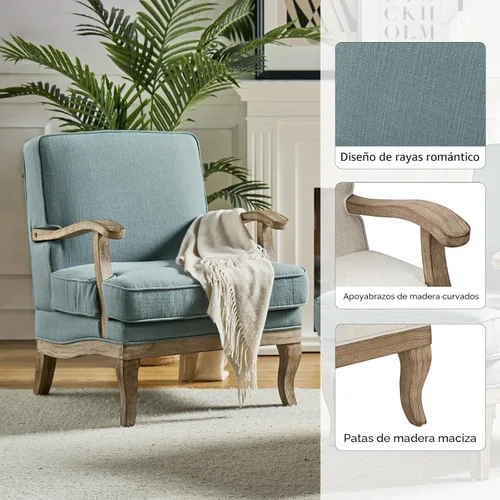 Miniatura 3 de HULALA HOME Juego de 2 sillas decorativas de mediados de siglo, modernas, tapizadas, con reposabrazos y patas de madera maciza, silla de lectura Azul