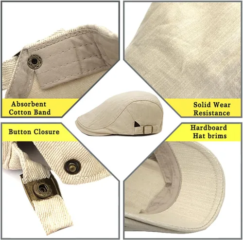 Miniatura 3 de Xinveen Sombreros Newsboy para Hombres Gorra Plana de Algodón Ajustable Transpirable Irlandesa Cabbie Ivy Sombrero de Conducir y Caza