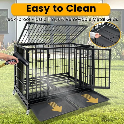 Miniatura 8 de Jaula apilable de 47 pulgadas para perros grandes de alta ansiedad, jaula indestructible a prueba de escapes para interiores con doble puerta