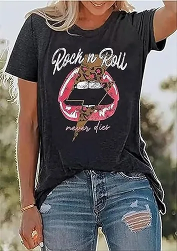 Miniatura 2 de Camisetas de Rock and Roll para mujer, camisetas de concierto de rock de manga corta para mujer, camisas de música country