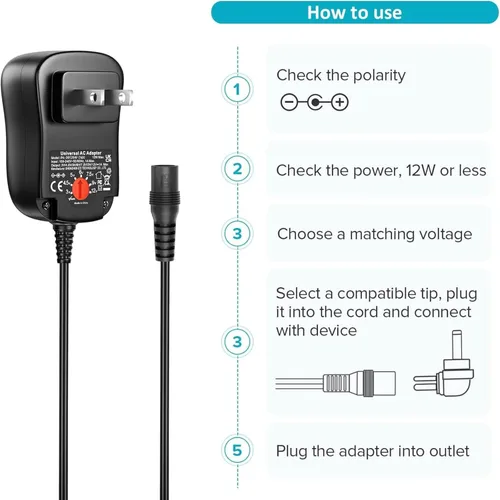 Miniatura 7 de Powseed Adaptador de CA universal de 12 W DC 3 V 4.5 V 5 V 6 V 7.5 V 9 V 12 V cable de alimentación para electrónica doméstica multi voltaje 1000 mA