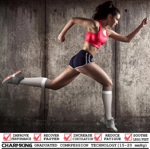 Miniatura 130 de CHARMKING - Calcetines de compresión para mujeres y hombres (3 pares), 15-20 mm Hg, el mejor apoyo para atletismo, running o ciclismo, mejora