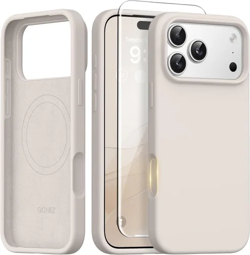 Miniatura 72 de GONEZ Funda de silicona para iPhone 14 Pro Max, compatible con MagSafe, con protector de pantalla + protector de lente de cámara, silicona líquida a