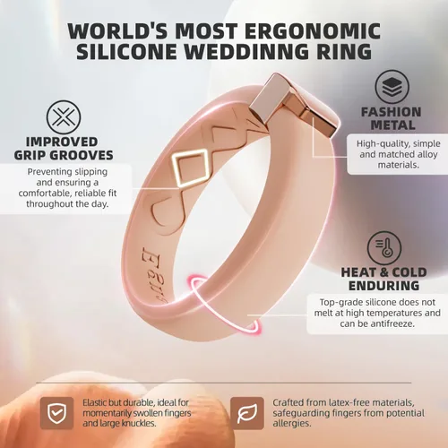 Miniatura 2 de Egnaro - Anillo de boda de silicona para mujer, diseño ergonómico y transpirable, ancho de 0.15 pulgadas, bandas de silicona flexibles con placa