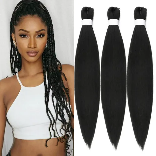 Miniatura 17 de Extensiones de cabello trenzado preestiradas para mujer, trenzas de caja, suave, sintético, sin nudos, textura Yaki, ajuste de agua caliente