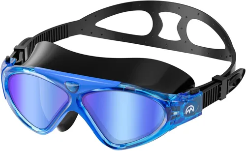 OutdoorMaster Máscara de natación - Máscara de natación de visión amplia y gafas antivaho impermeable Espejo Bb-azul