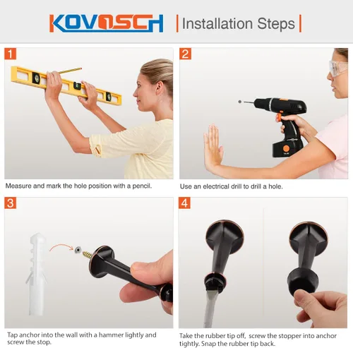 Miniatura 6 de Paquete de 6 topes rígidos sólidos para puerta, protectores de pared resistentes con puntas de goma suave, bronce aceitado Bronce frotado con aceite
