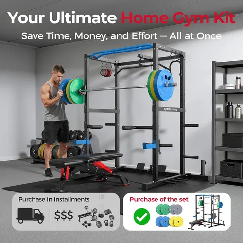 Miniatura 3 de Sportsroyals Jaula de Potencia, Rack de Potencia Multifuncional de 1600 libras con Sistema de Cruce de Cable Ajustable y Más Accesorios de Azul