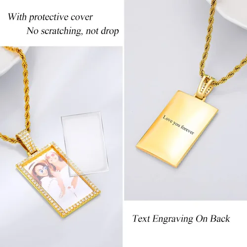 Miniatura 4 de TUHE - dije personalizado con texto o imagen personalizada de Hip Hop, chapado en oro de 18 quilates o platino AAA CZ, de Iced Out Zircon, con foto
