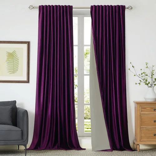 Miniatura 41 de Cortinas opacas de terciopelo dorado de 108 pulgadas para sala de estar, totalmente opacas, elegantes, 2 paneles con pestaña trasera, aislamiento