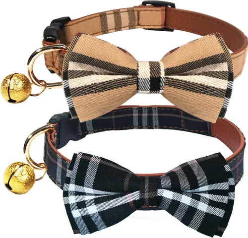 Miniatura 9 de Paquete de 2 collares de perro con corbatín y campanas, ajustable lindo collar de corbatín para perros pequeños, medianos y grandes, mascotas
