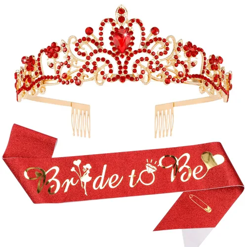 Miniatura 9 de Kit de corona de novia y corona de novia, decoraciones de CIEHER para despedida de soltera, oro rosa, corona de princesa para mujeres y niñas