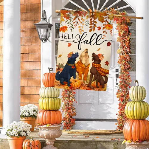 Miniatura 4 de BLKWHT Bandera de casa de perros de otoño, 28 x 40 pulgadas, vertical, de doble cara, hojas de otoño, día de Acción de Gracias, decoración exterior