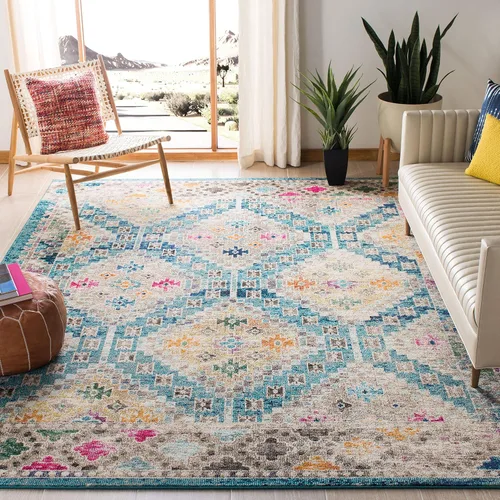 Miniatura 33 de Safavieh Madison Collection MAD418F - Alfombra de área con diamantes, Polipropileno, Gris/amarillo