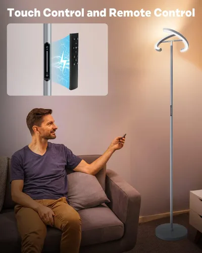 Miniatura 4 de SIBRILLE Lámparas de pie plateadas para sala de estar, lámpara de pie regulable continua con control remoto táctil, luz LED giratoria de 22 W, luz