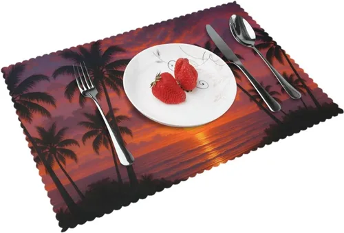 Miniatura 15 de Rectangular Placemats Set of 4, Heat Resistant Orange Printed Kitchen Dining Table Mats