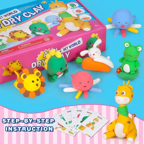 Miniatura 4 de ifergoo Arcilla seca al aire para niños, kit de arcilla para modelar animales, 6 diseños de animales con herramientas de escultura y tutoriales, Kit